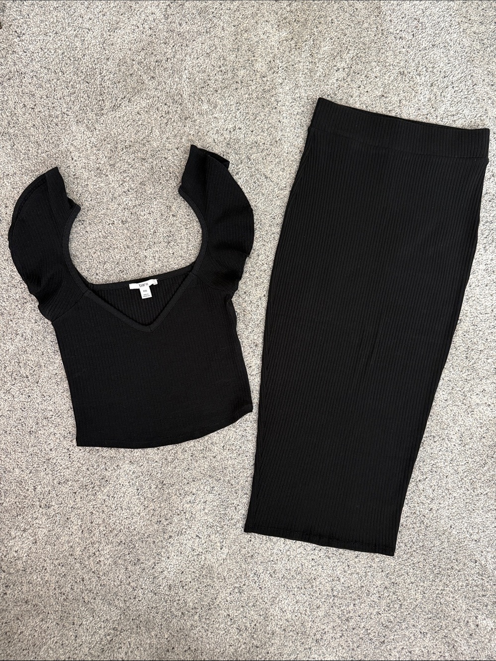 Bar III Black Ribbed Knit Skirt Set